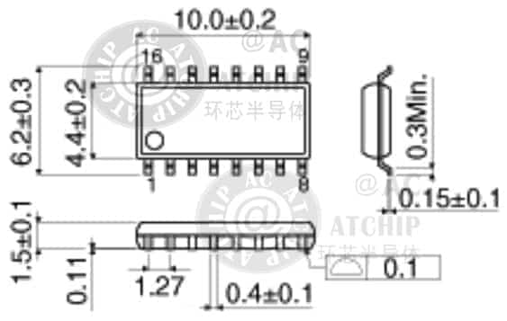 SOP16貼片芯片封裝盡寸(SOP SIZE):